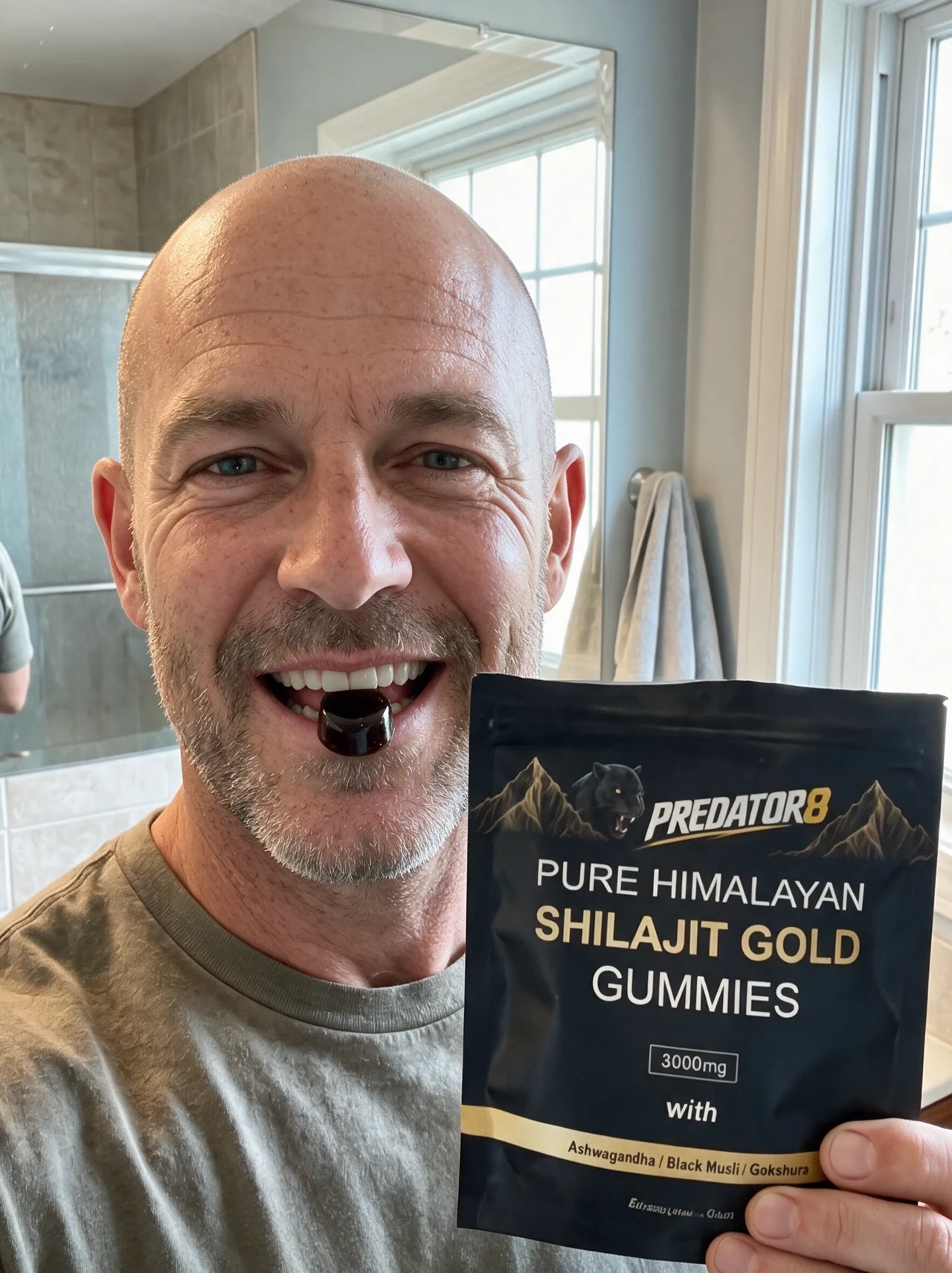 Dave taking a PREDATOR8 shilajit gummy