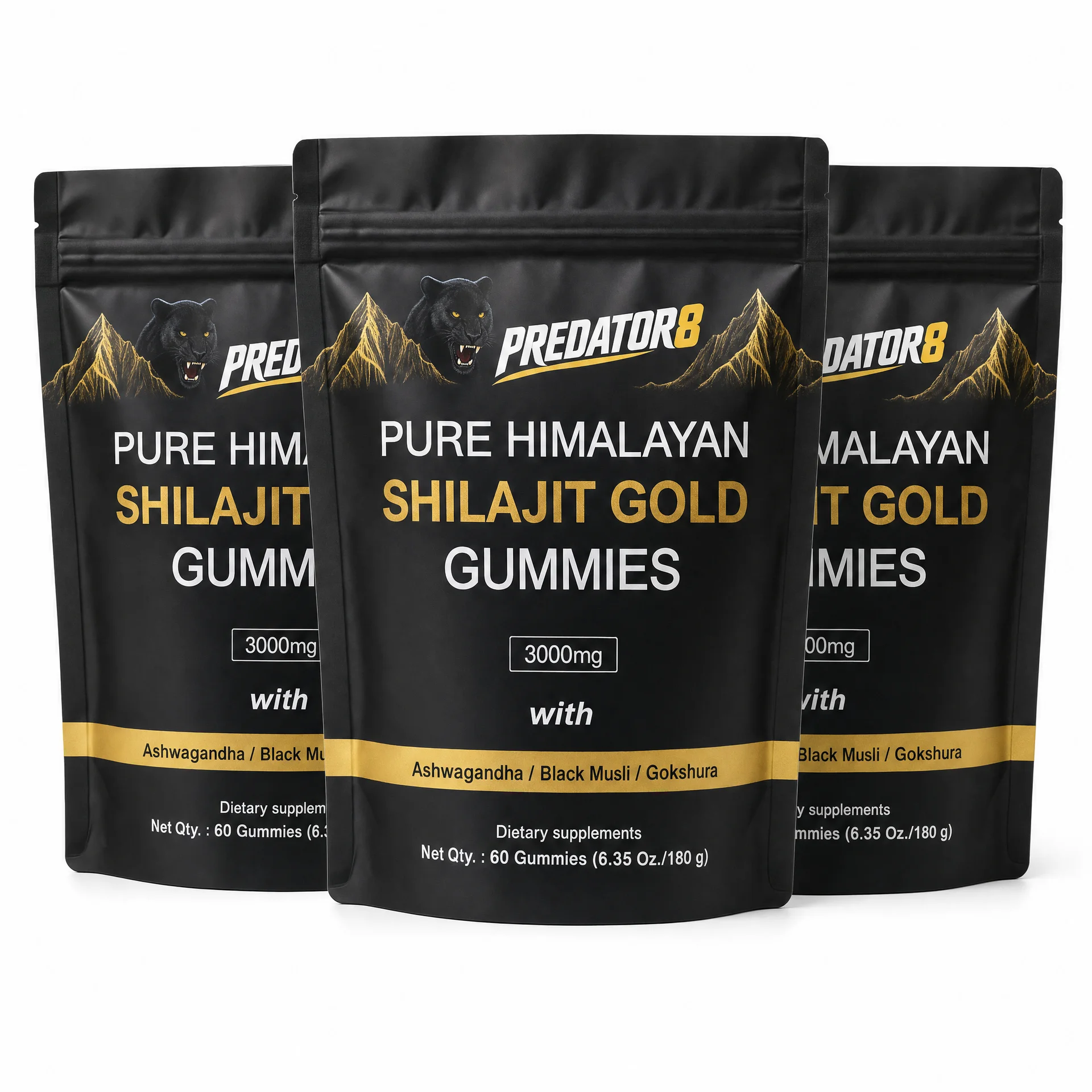 PREDATOR8 Shilajit Gold Gummies three-pouch bundle